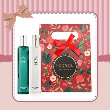 【HERMES 愛馬仕】當代男士香氛套組[H24 男性淡香水+橘綠之泉+手提禮品袋](15mlX2)