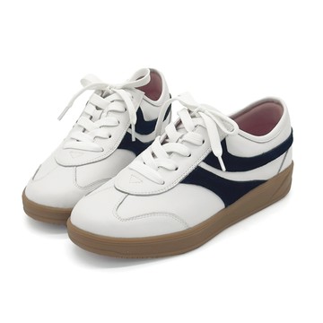 Wenona 甜感線條復古真皮撞色厚底德訓鞋休閒小白鞋