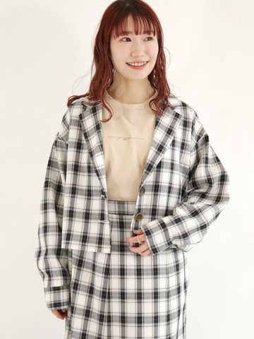 格紋/素面短版西裝外套(FF21L0A0380) - ehka sopo