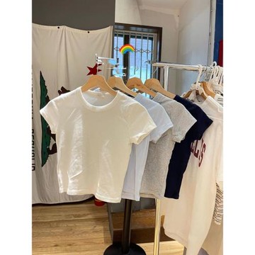 Brandy Girl BM短袖T恤女修身圓領修身高腰露臍黑純色純棉上衣