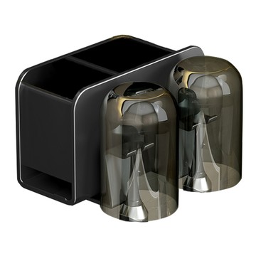 FAmILyLIFE 生活 航太鋁免打孔雙杯雙槽牙刷置物架 免釘膠款  極簡黑  1組