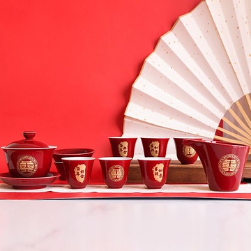 新婚禮物 訂製禮物 | 新婚雙喜霽紅杯組