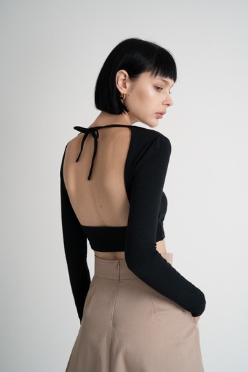 Backless Modal Bra Crop Top |  莫代爾美背綁帶 Bra 上衣 - 黑
