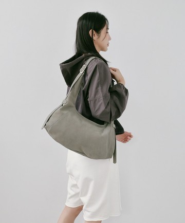 Supportingrole簡約半月形輪廓真皮手提肩斜背托特包 質感灰綠