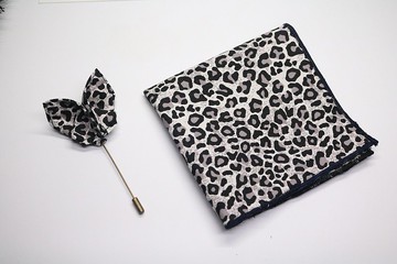 豹纹口袋巾蝴蝶胸针套装/婚礼百搭神器