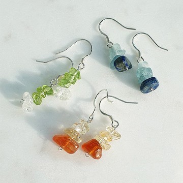 JUKAI - 幸運微石塔天然能量寶石純銀耳環