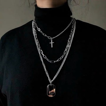 現貨｜24HR出貨【𝐀𝐑𝐃𝐀𝐒𝐇】歐美 個性 疊戴 三件套 鈦鋼項鍊 韓系項鍊 男生項鍊 項鍊男 男生飾品 銀項鍊