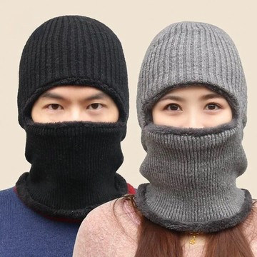 現貨-男士冬天騎車加絨毛線帽防寒護耳圍脖一體保暖帽韓版加厚針織帽毛帽
