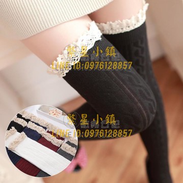 過膝襪子女日系蕾絲花邊長筒襪純棉秋冬季運動防滑高筒襪【繁星小鎮】