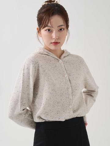 Wool Hooded Knitted Cardigan [Beige]
