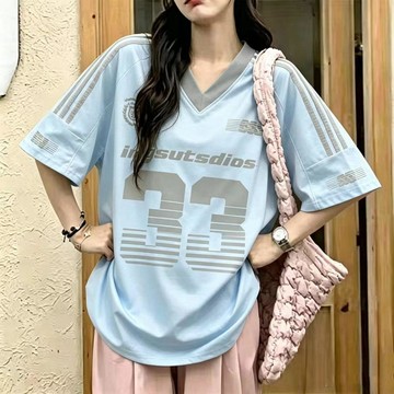 【美式復古】33號數字V領短袖球衣 簡約速乾透氣運動上衣 百搭球衣 復古球衣 短袖上衣 運動百搭