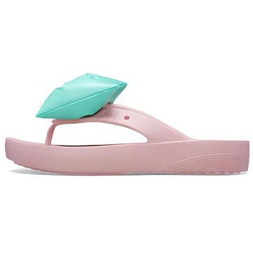 WMNS CROCS CLASSIC PLATFORM BOW FLIP FLOPS PINK TEAL