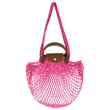 [平輸版]LONGCHAMP  LE PLIAGE FILET系列網狀棉質手提/肩背兩用包(糖果粉)真品平輸