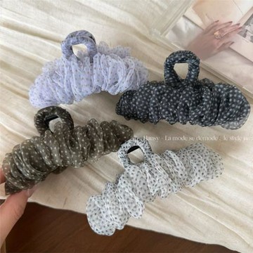韓系網紗抓夾高級感波點一字發夾女后腦勺盤發鯊魚夾顯發量發飾