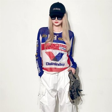 網紗打底衫女防曬罩衫2025新款夏季t恤印花內搭上衣夏款長袖薄款