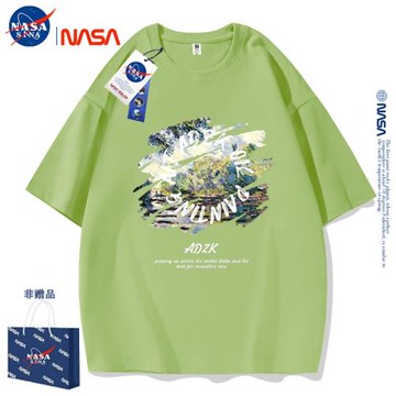 NASA聯名梵高星空短袖t恤夏季新款純棉男女純棉寬松圓領情侶半袖