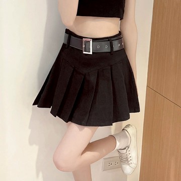 附皮帶高腰百褶裙【99388】Sandy33實拍春夏新款韓系INS修身顯瘦氣質純欲迷你裙包臀裙短裙 A字裙半身裙 超短裙