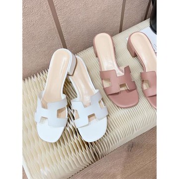 夏外穿時尚新款白色粗跟拖鞋
