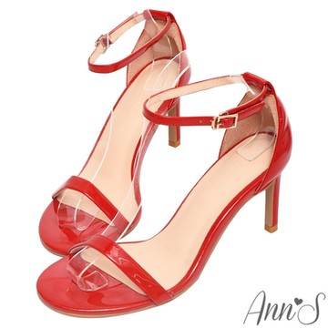 Ann’S不踩雷美腿製造機一字帶涼鞋-細帶8公分高跟-漆皮紅