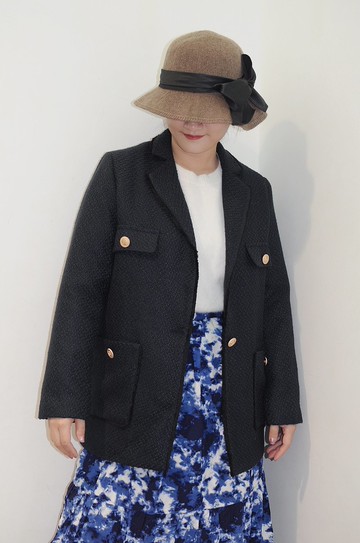 Flat 135 X 台灣設計師 毛呢布料 西裝式 中長版 學院風 鋪棉外套