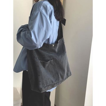 大學生單肩上課包女2021新款帆布斜挎ins韓風牛仔布袋大容量布包