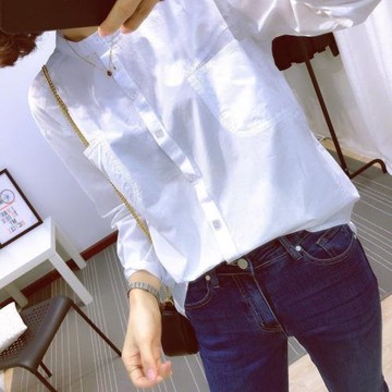 純棉白色襯衫女士疊穿2023春季新款港風立領長袖襯衣設計感上衣潮