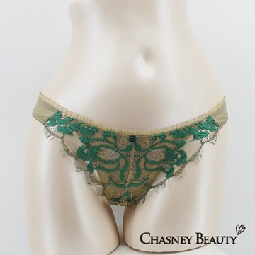 Chasney Beauty鬱金香蕾絲水晶丁褲S-M(綠棕)