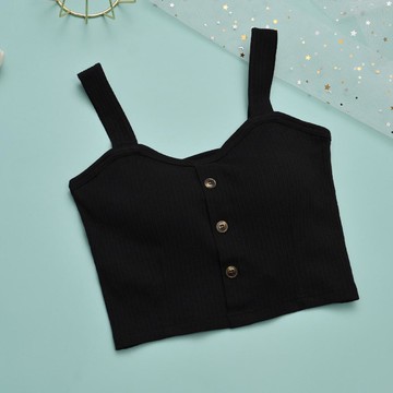JS - 鈕扣中短版BRA TOP/附罩杯上衣-黑色