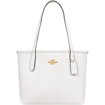 COACH 象牙白色荔枝紋皮革小型托特包