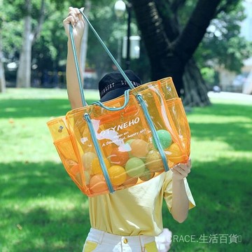 ✨可開發票#潮流透明包女2023新款夏季果凍單肩包 pvc防水沙灘包大容量托特包