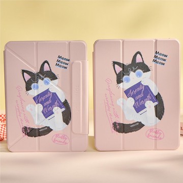 wwiinngg愛看書的賓士貓強悍磁吸iPad三折/Y折保護殼