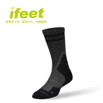 【ifeet】全方位足弓壓力運動襪籃球襪(9816)-1雙入-黑色(24-26CM)