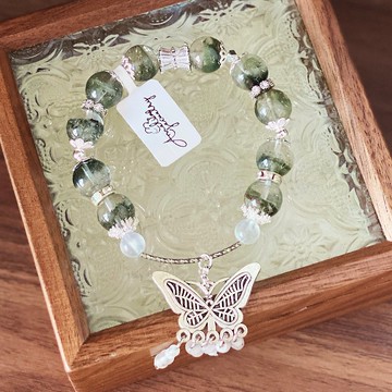 Amelia Jewelry丨未央蝶夢丨高品綠幽靈月光石原創設計手串