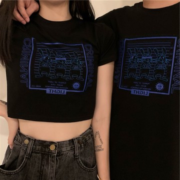 情侶裝短袖t恤女夏季2022新款設計感小眾高腰露臍甜颯短款上衣ins