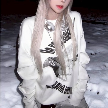 字母印花長袖T恤女秋冬潮牌輕亞寬鬆上衣