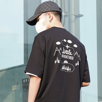 【AMERO】男裝 女裝 短袖圓領Ｔ恤 手繪風格印花 落肩 情侶裝