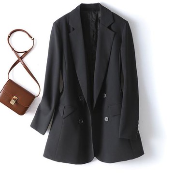 加厚西裝外套女中長款收腰高級感不規則上衣秋冬新款黑色西服加棉