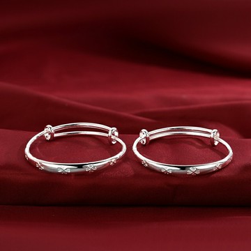 伸縮手鐲寶寶嬰兒女士鐲子兒童周歲禮物鍍銀手鐲