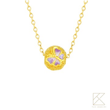 【TLH】黃金墜轉運珠項鍊 純金999 花蝶錦繡 約重0.15錢±0.03 (顏色隨機)