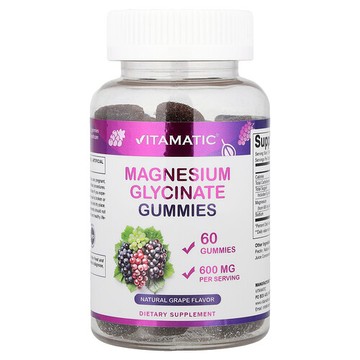 Vitamatic, Magnesium Glycinate Gummies, Natural Grape, 60 Gummies (300 mg per Gummy)