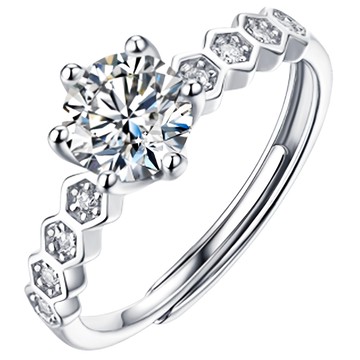 CF Diamond 女戒 莫桑鑽 玫星蜂鑽 A0110 D色等級 FL淨度 3EX切工 S925純銀  可調整  銀色