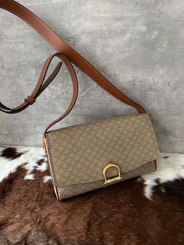 中古包 CELINE 思琳 老花馬蹄釦馬鞍包