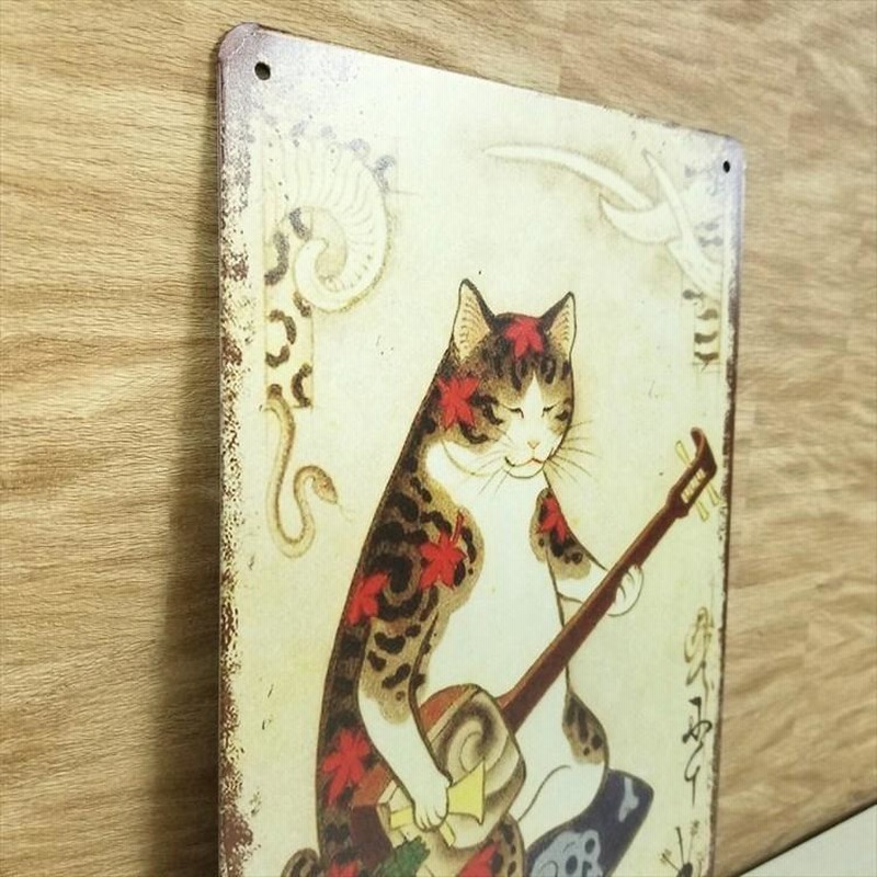 猫2ブリキ看板ヴィンテージ壁掛けパネルアンティークレトロ雑貨