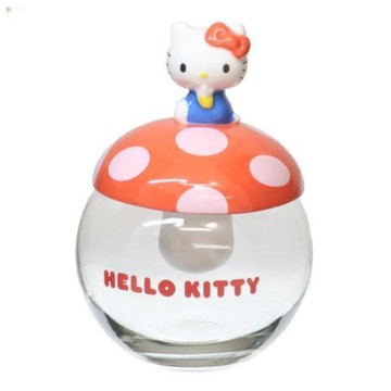 asdfkitty*KITTY蘑菇造型收納罐 陶瓷蓋+玻璃罐身 置物罐 糖果罐-日本正版商品