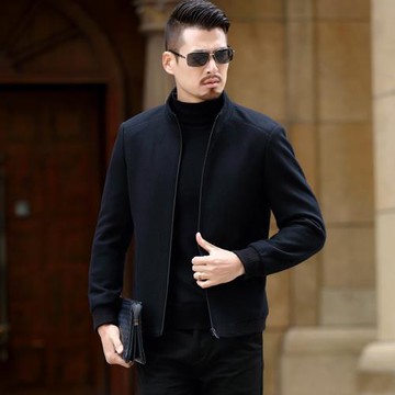 100%綿羊毛夾克男春秋季薄款毛呢茄克衫中老年爸爸裝男士休閑外套