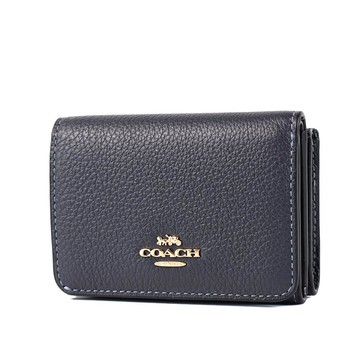 COACH 櫻桃荔枝紋可拆式三折短夾零錢包-單寧藍