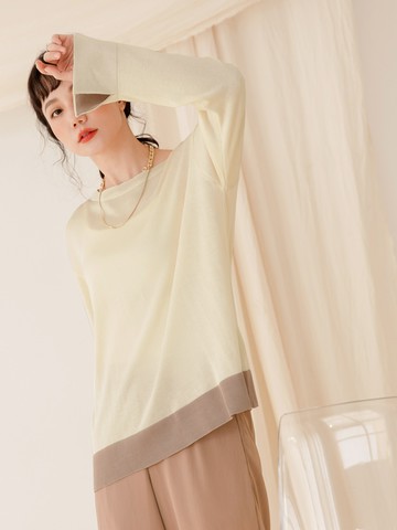 質感微透膚細節撞色針織上衣