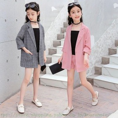 子供スーツフォーマル女の子子供服セットアップキッズおしゃれ七分袖春夏3点セットアウターキャミソールショートパンツチェック柄可愛い通学着 通販 Lineポイント最大get Lineショッピング