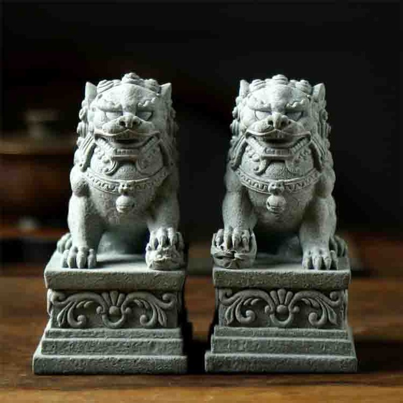 狛犬彫像ペア 守護ライオン石像彫刻 中国風水 アート工芸 新築祝い