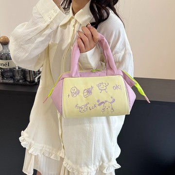 2026新款手提包 女 洋氣卡通印花手提包 時尚潮流手拎包 大容量休閒化妝包 雙拉鍊包包 少女心收納包 ins風女生包包